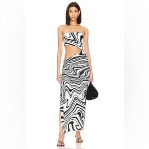 Agua Bendita X Revolve geometric abstract Black & White Gwen Maxi Cut-Out Dress